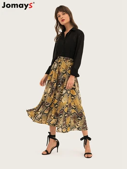 

2019 Summer New Arrival Elegant Women Snake Printed Bohemian Long Skirt Hight Waist Harajuku Tulle Mid-Calf Skirts Jupe Femme