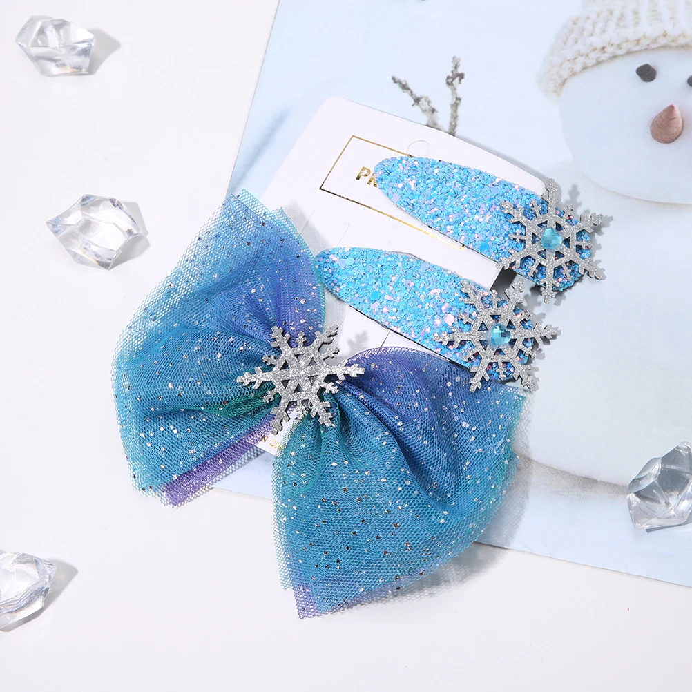 MISM 1pc Blue Sequins Bow Scrunchy Snowflake Bobby Clips Starry Hair Clips Girls Rubber Bands Hair Accessories Christmas Gifts - Цвет: Barrettes Set 5