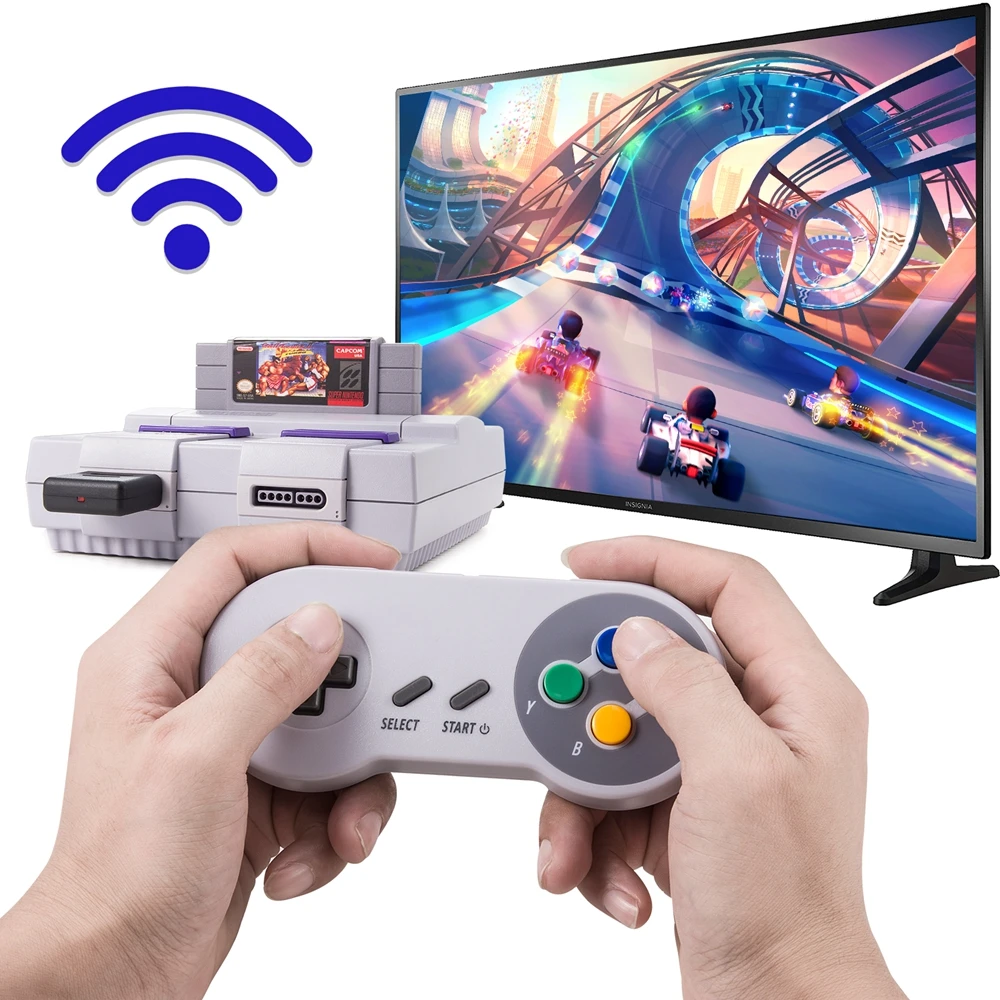 2.4 GHz Wireless SNES Retro Controller Gamepad Classic Joystick Compatible with Super NES/SFC Video Games Console [Plug & Play]