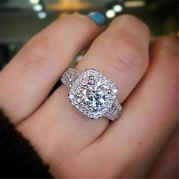 

14K white gold Diamond Ring for Women Square Anillos Bizuteria Wedding bague diamant Gemstone White diamond Jewelry Ring girls