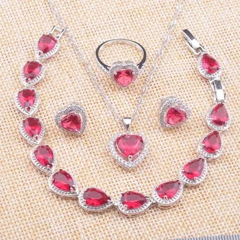 

Jewelry Sets For Women Wedding Red Crystal 2020 Fashion Heart Earrings Rings Bracelet Necklace christmas gifts Z0731