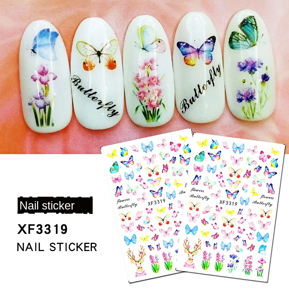

1pc Colorful Butterfly Nail sticker 3D Back glue Decal Flower Nail Art Doration Nail tool Tips