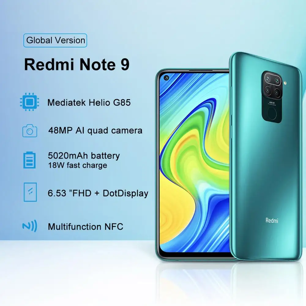 New Global Version Redmi Note 9 128GB 4GB Smartphone Helio G85 5020mAh battery 18W fast Charging 6.53 New Global Version Redmi Note 9 128GB 4GB Smartphone Helio G85 5020mAh battery 18W fast Charging 6.53