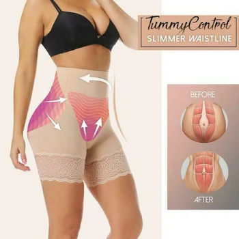 

Anti-Chafing Ice Silks Thigh Saver Lace High Waist Tummy Control Hips Up Shapewear Panty EIG88