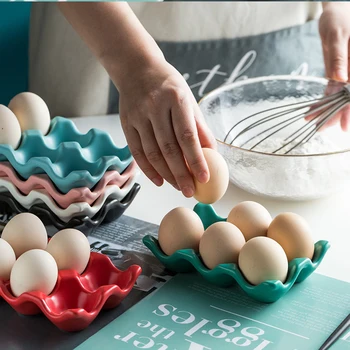 

6 Grids Egg Holder Ceramic Anti-Slip Egg Box Refrigerator Shockproof Egg Tray Holder Storage Box Home Storage Organization