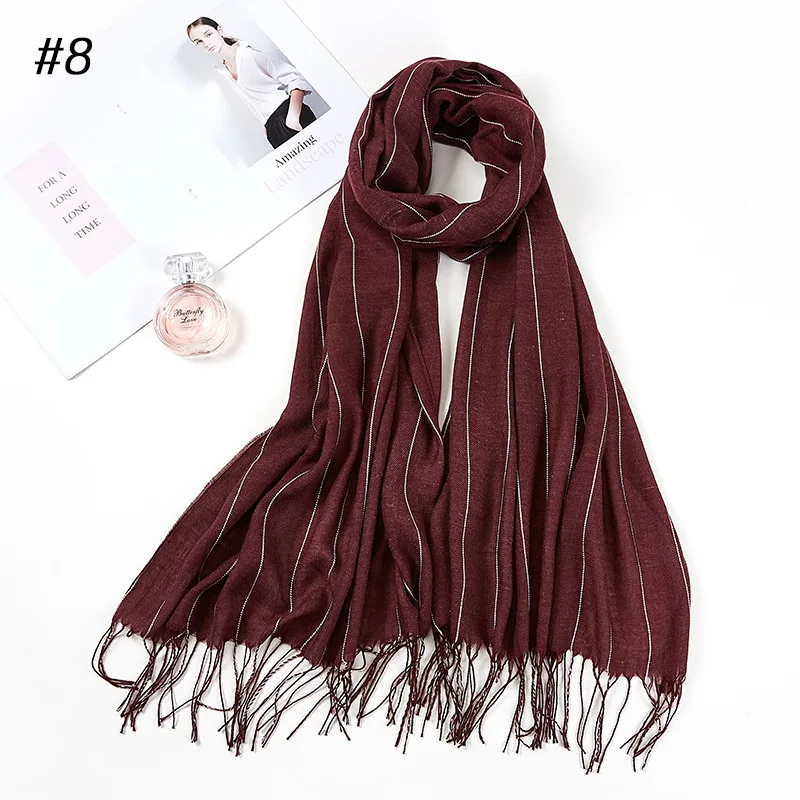 8 dark red 10 шт./партия,, женские хлопковые полосатые шали, хиджабы, шарф, Малайзия, тудун, пашмины, головной платок, шарфы, шаль, длинный шарф - Цвет: 8 dark red