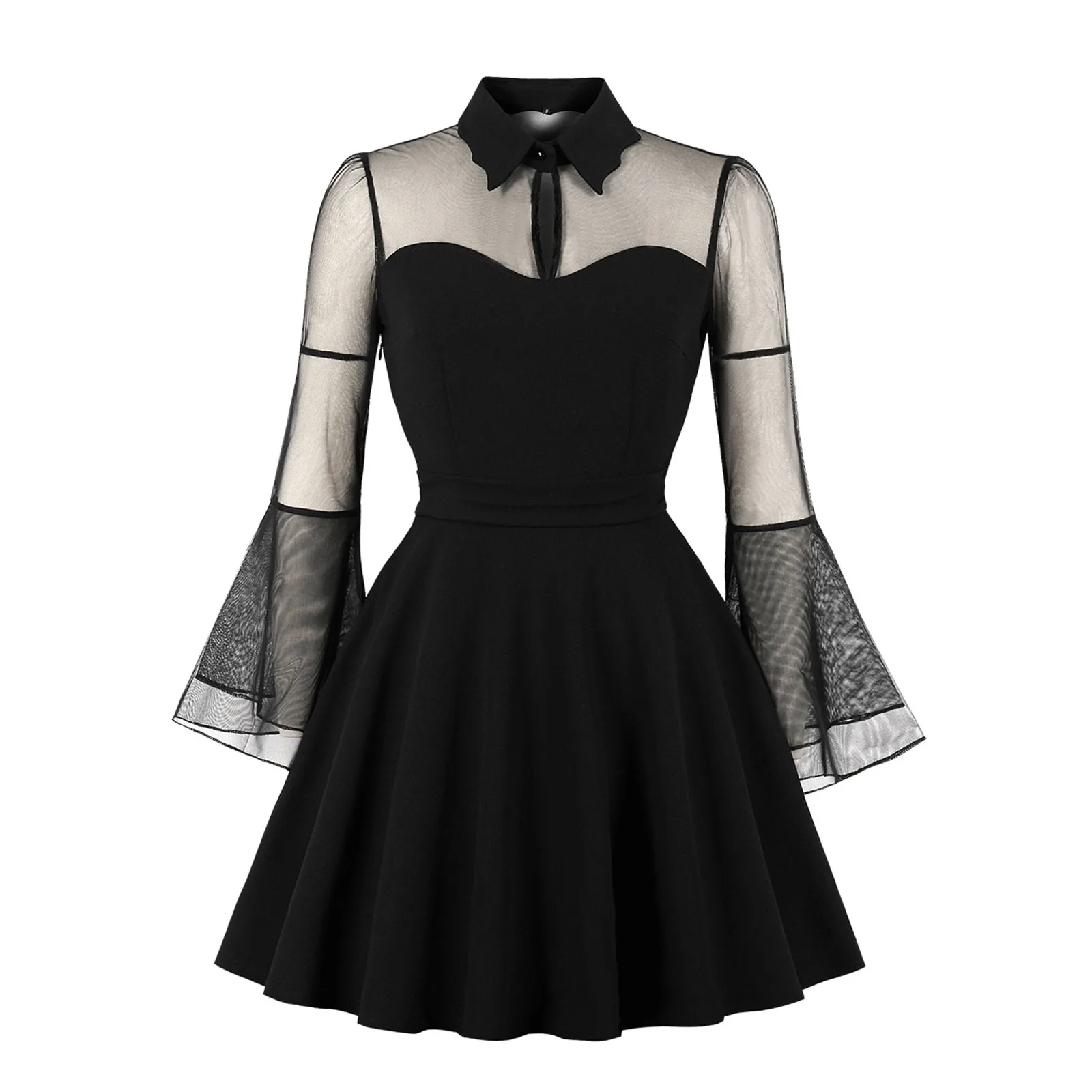 Medieval Vintage gothic Dresses Women Sexy Pure Color Long Sleeve Retro Dress Gothic Flare Sleeve Stitching Party Dress Vestido 1