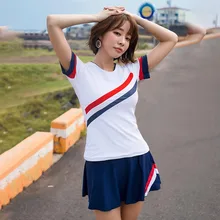 Спортивные купальники из двух частей, танкини, набор, футболка с юбкой, купальник для женщин,, для улицы, для бега, пляжа, серфинга, купальники, Новинка