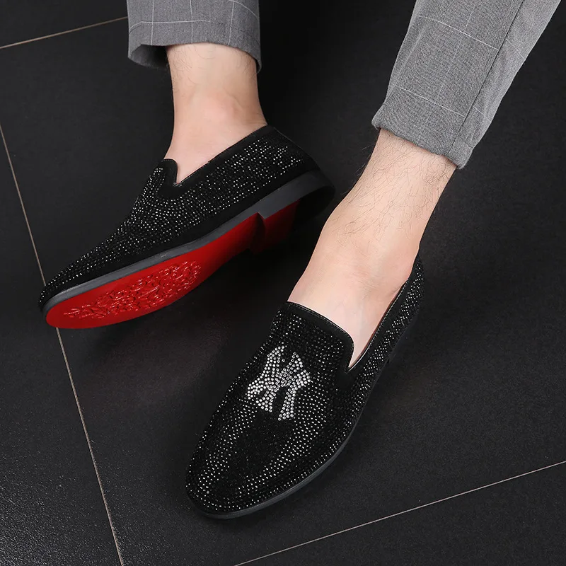 

2019 New Men's Loafers Rhinestones Shoes Casual Flats Party Toe Flat Breathable Shoes