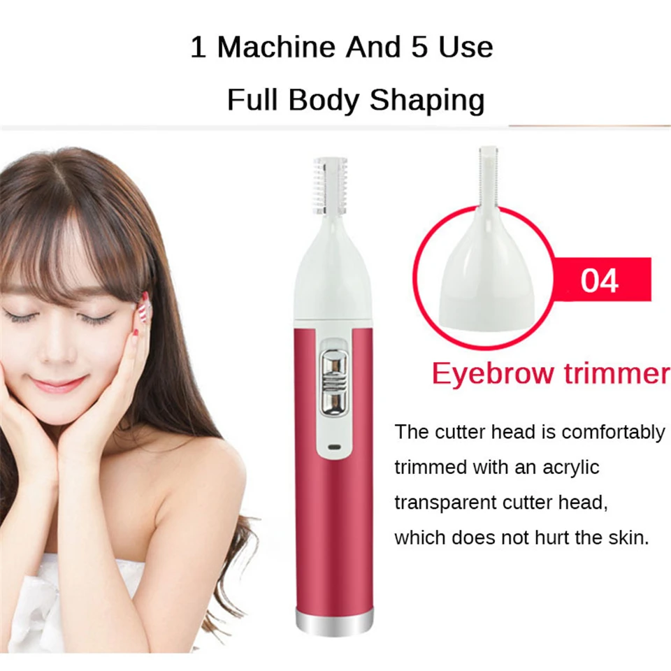 5 In 1 Women Hair Removal Lady Shaver Epilator Female Shaving Machine Electric Trimmer Razor For Eyebrow Face Underarm Bikini