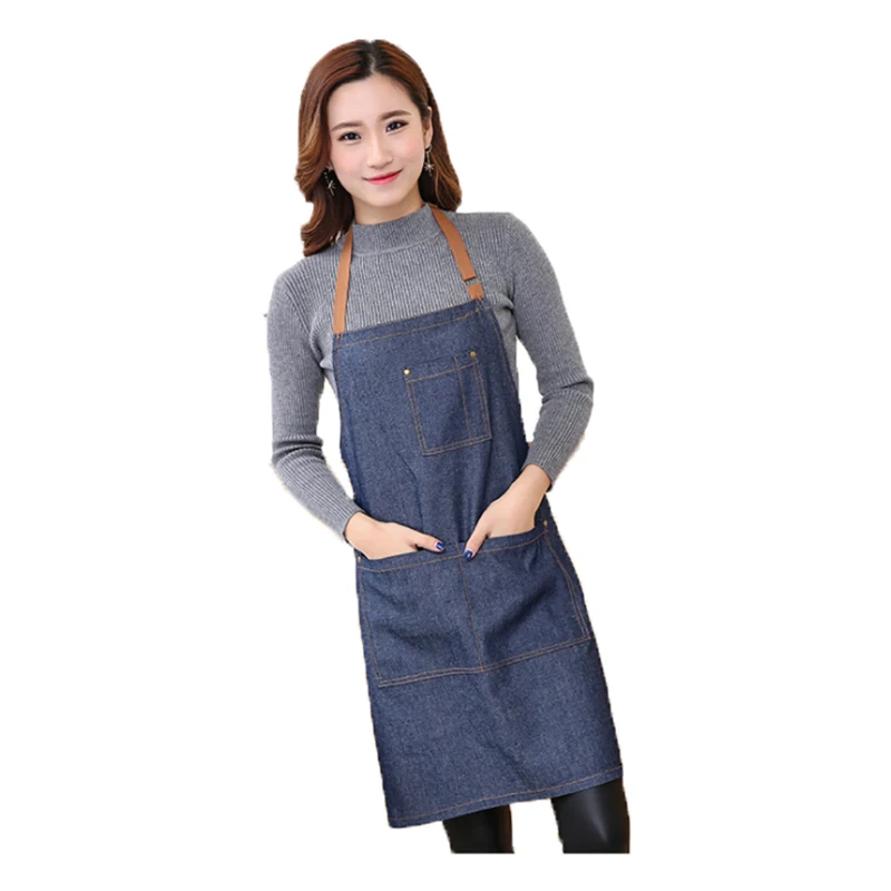 

100% cotton Hot Antifouling Aprons Unisex Uniform Denim Cowboy Simple Chefs Cooking Kitchen Apron Aprons for Women Menjjps 2020