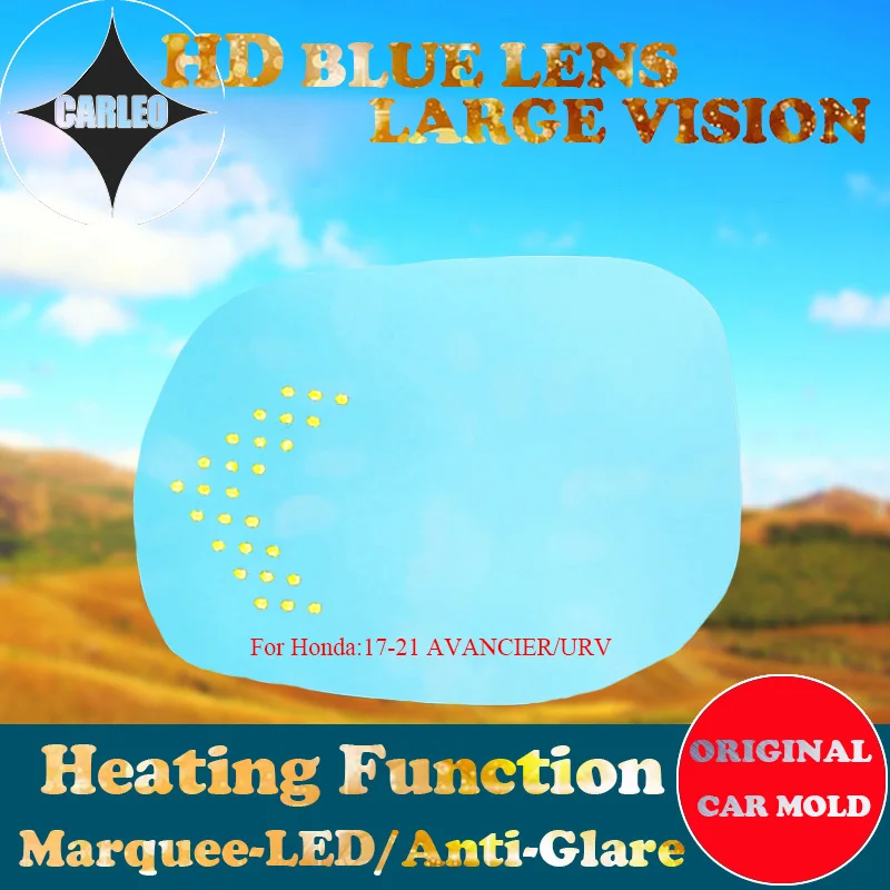 

1 Pair Car Side View Mirror Lens for Honda AVANCIER/URV 17-21 Blue Glass Large view With Heating Blind Spot Warning Marquee LED