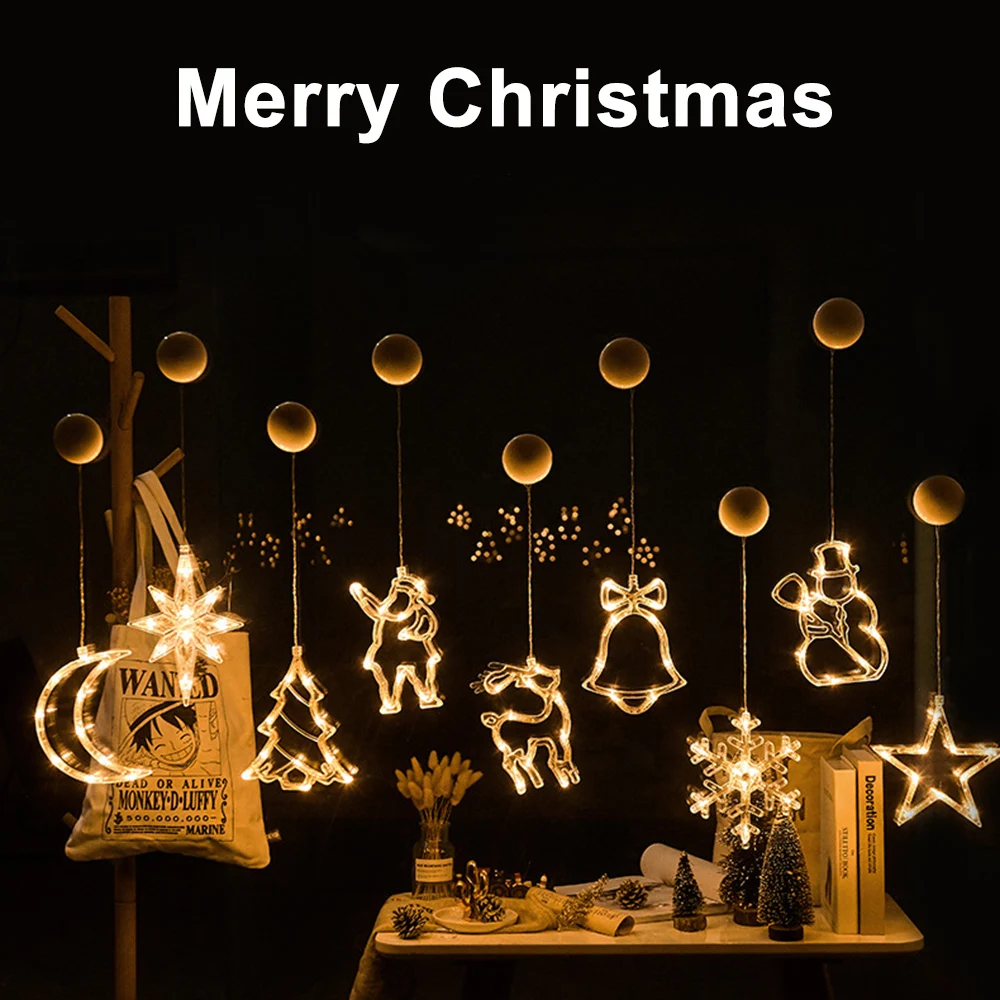

Merry Christmas LED Window Decor String Light Lamp with Sucker Hook Battery Operated Xmas Party Hanging Decoration String Light