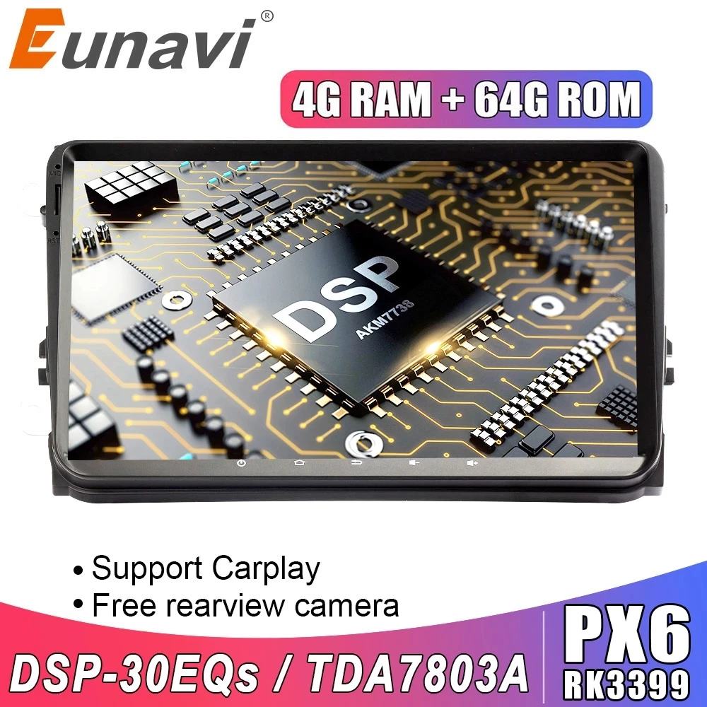 Eunavi 2 Din Car Multimedia Android 10 Radio GPS For VW Volkswagen Passat b6 Polo Golf 5 Magotan Seat Autoradio Stereo 9'' RDS