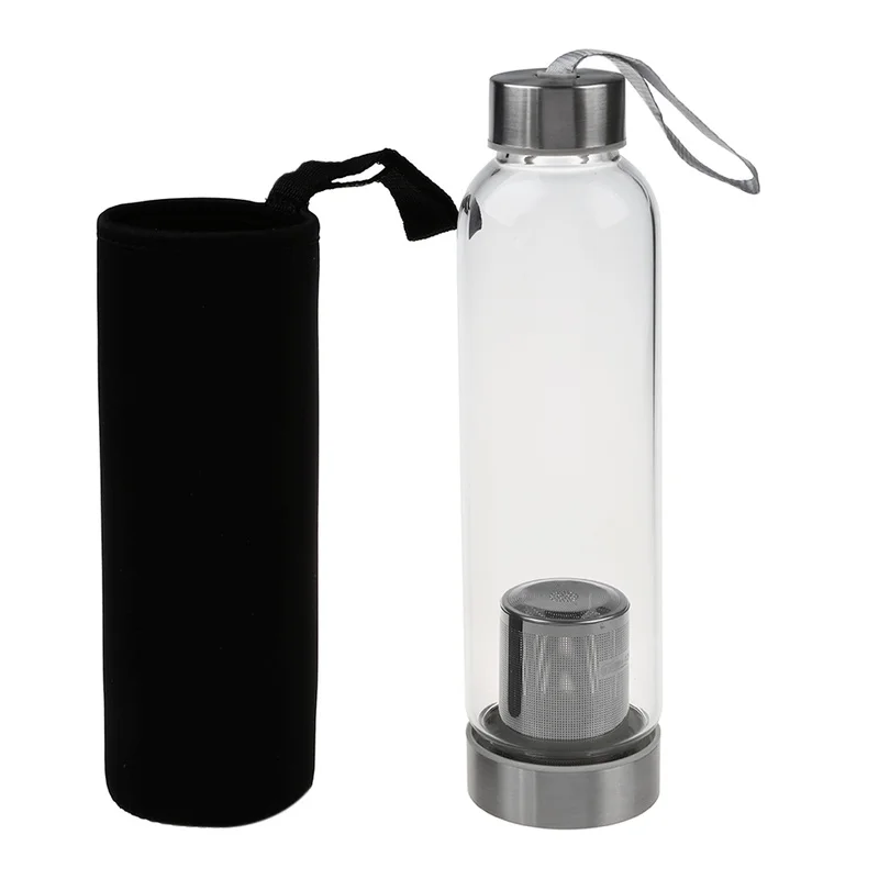 

550ml Universal BPA Free High Temperature Resistant Glass Sport Water Bottle with Tea Filter Infuser Bottle Jug Protective Bag
