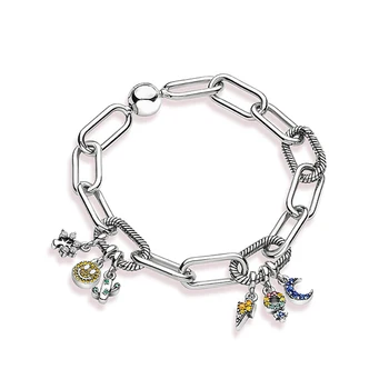 

new 100% 925 sterling silver ME series smile cactus moon flower lucky pendant bracelet free mail