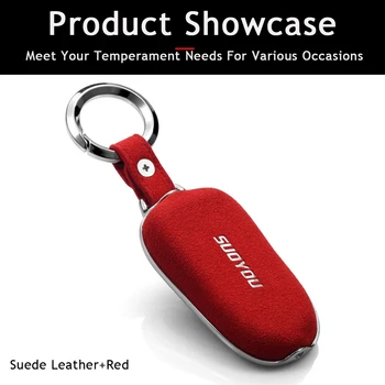 

Suede Leather Car Key Cover Case Set Wallet For Tesla Model X Remote keyless holder keychain keyring key House Car accessories