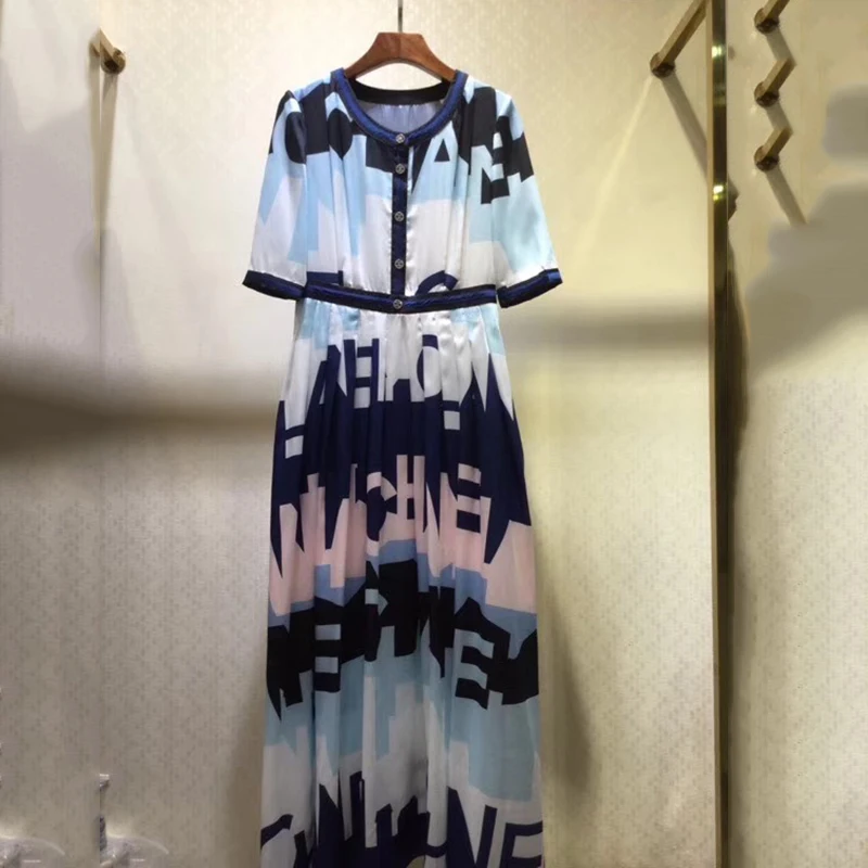 

High Quality Runway Dress 2019 Summer Fashion Women Exquisite Flower Print Lace Patchwork short Sleeve Party Dress Lolita