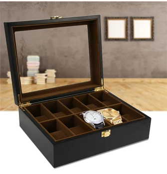 

10 Slot Transparent Window Display Wooden Watch Box Jewelry Storage Organizer