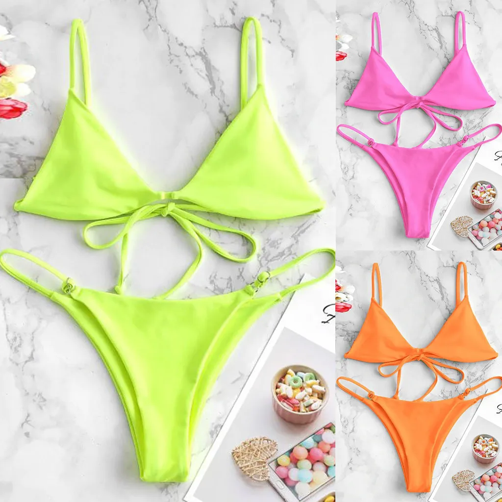 Swimwear Women Low Waist Sexy Separate Women's Swimsuit Solid Summer Bikini Set Beach Wear Female bikinis 2020 mujer |