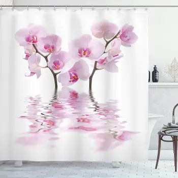

Apartment Decor Collection, Wild Orchids with Mirroring Features in Water Aromatic Bouquet Floral Plant Concept, Polyester