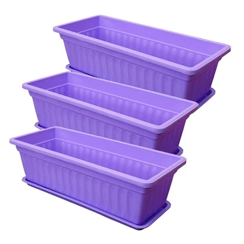 

3Pcs 17 Inches Purple Flower Window Box Plastic Vegetable Planters for Window Sill, Patio, Garden, Home Decor, Porch