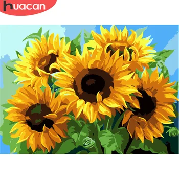 

HUACAN DIY Pictures By Numbers Sunflower Canvas Oil Painting Flowers For Living Room No Framed Wall Art Home Decoration