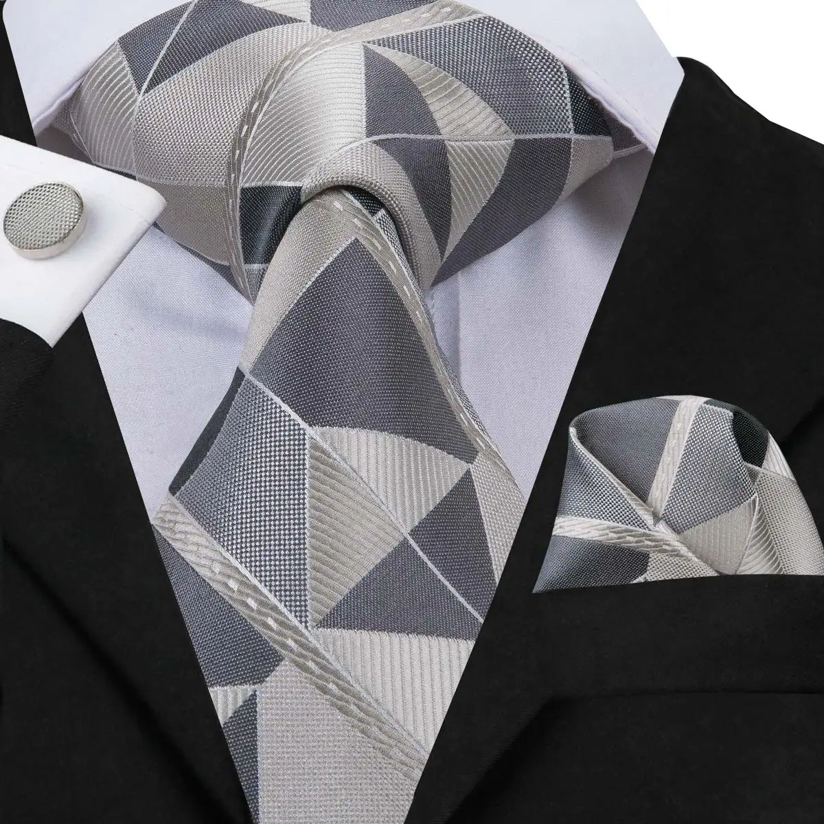 SN-1128 синий желтый галстук с геометрическим рисунком Hanky запонки наборы мужские шелковые галстуки для мужчин формальные свадебные - Цвет: SN-3071