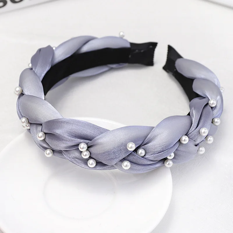 XIYANIKE Bohemian Solid Color Soft Silk Knot Wide braided Hairband with Pearl Knotted Hairband customized Women Hair Accessories