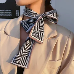 Long Skinny Bag Tie Scarves Ribbons Headwear Plaid Twill Two Layers Fiara Fashion Headband Scarves