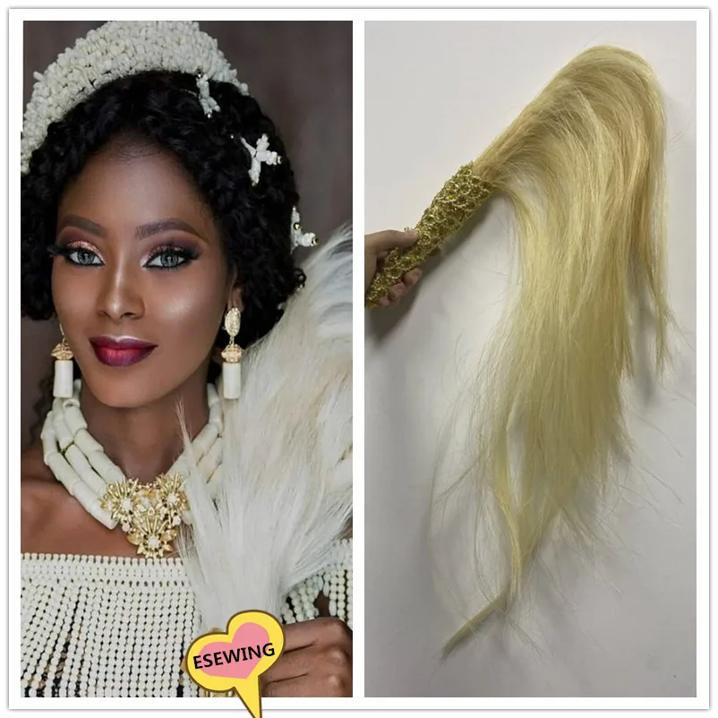 65-70CM White/Black African Nigerian bride horsetail Handmade for Party&Wedding Decoration with Embroidery Lace Stones for Bride