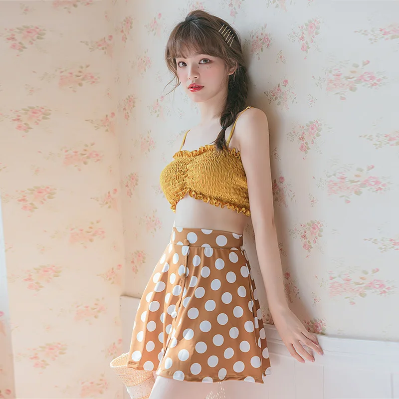 

Small Peach Bathing Suit Women's 2019 New Style Split Skirt-Conservative Cute Small Bust Gathering Hot Springs Swimwear Three-pi