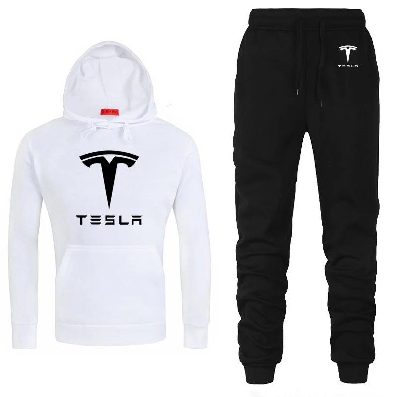 Мужские толстовки с капюшоном и логотипом Tesla, унисекс, модная мужская толстовка с капюшоном в стиле хип-хоп, harajuku, повседневные флисовые худи, штаны, костюм из 2 предметов