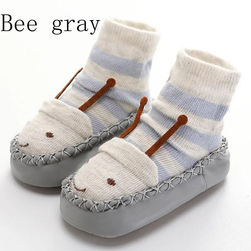 Новые милые детские носки для малышей с героями мультфильмов Нескользящие милые повседневные детские носки - Цвет: Bee gray