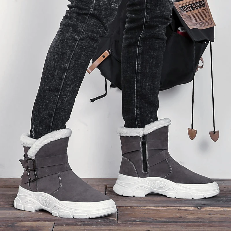 Новые зимние ботинки; мужские Ботильоны; Мужская обувь высокого качества; мужская повседневная обувь из флока; Zapatillas Bota Masculina Krasovki SlipOn