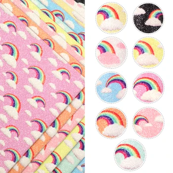

9pcs/lot 20*34cm Fine Glitter Rainbow Leather Set Faux Leather Fabric For Bow Leather Sheets ,DIY handmade materials,1Yc10004