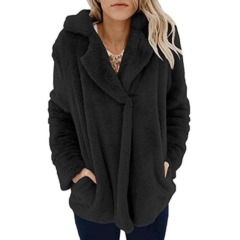 KFashion Женская мода Повседневный Кардиган костюм воротник карман с длинными рукавами теплый плюшевый свитер куртка пальто Новинка