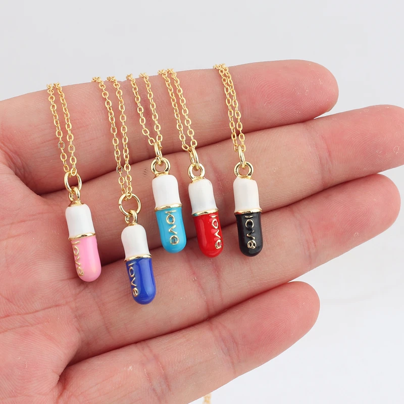 2021 New Summer Fashion Jewelry Simple Geometric Pill Charm Candy Neon Enamel Colorful Necklace For Girl