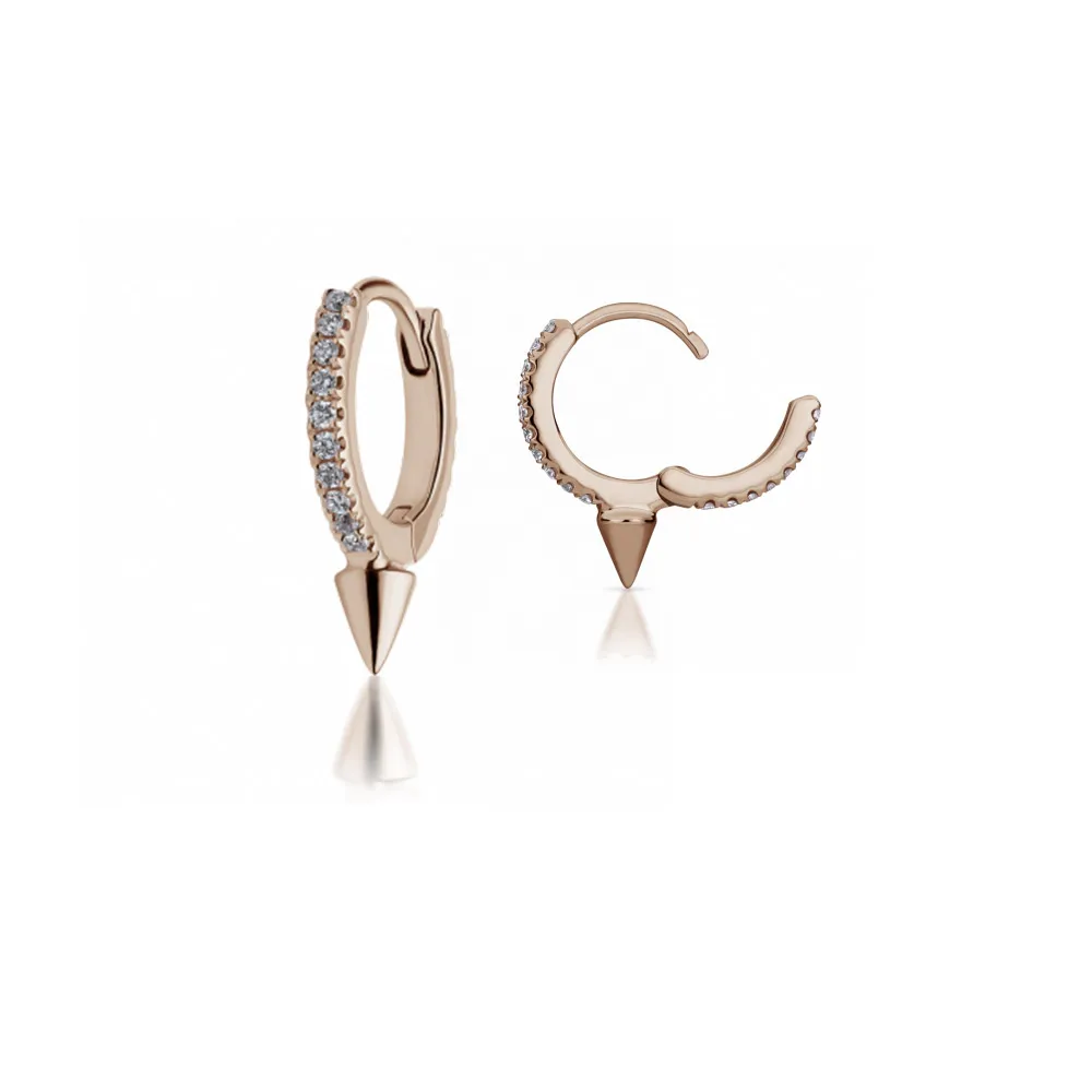 Altruist 925 Sterling Silver 9MM Middle Spike Hoops Huggie Women Earring Clips Crystal CZ Zircon Loops Ring Circle Jewelry