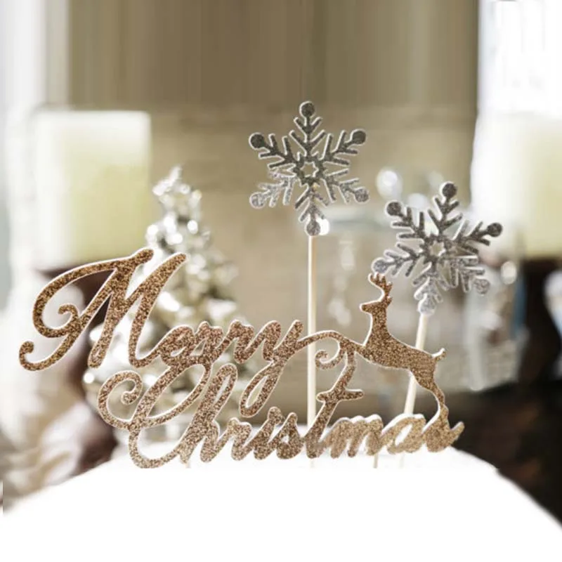 10Pcs/Bag Merry Christmas Cake Topper Cute Rose Gold Deer Cupcake Toppers For Wedding DIY Christmas Party Decoration Supplies - Цвет: rose gold