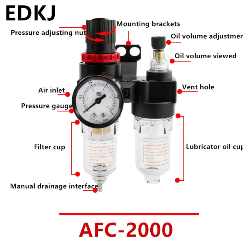 A● AFC-2000 1/4" Air Source Treatment Filter Pressure Regulator Lubricator Combo 