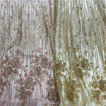 

Gauze Gilding Rose Flower Mesh Lace Fabric 2020 High quality Embroidery Sequin Cloth Lace Fabric For Wedding Dress Cheongsam