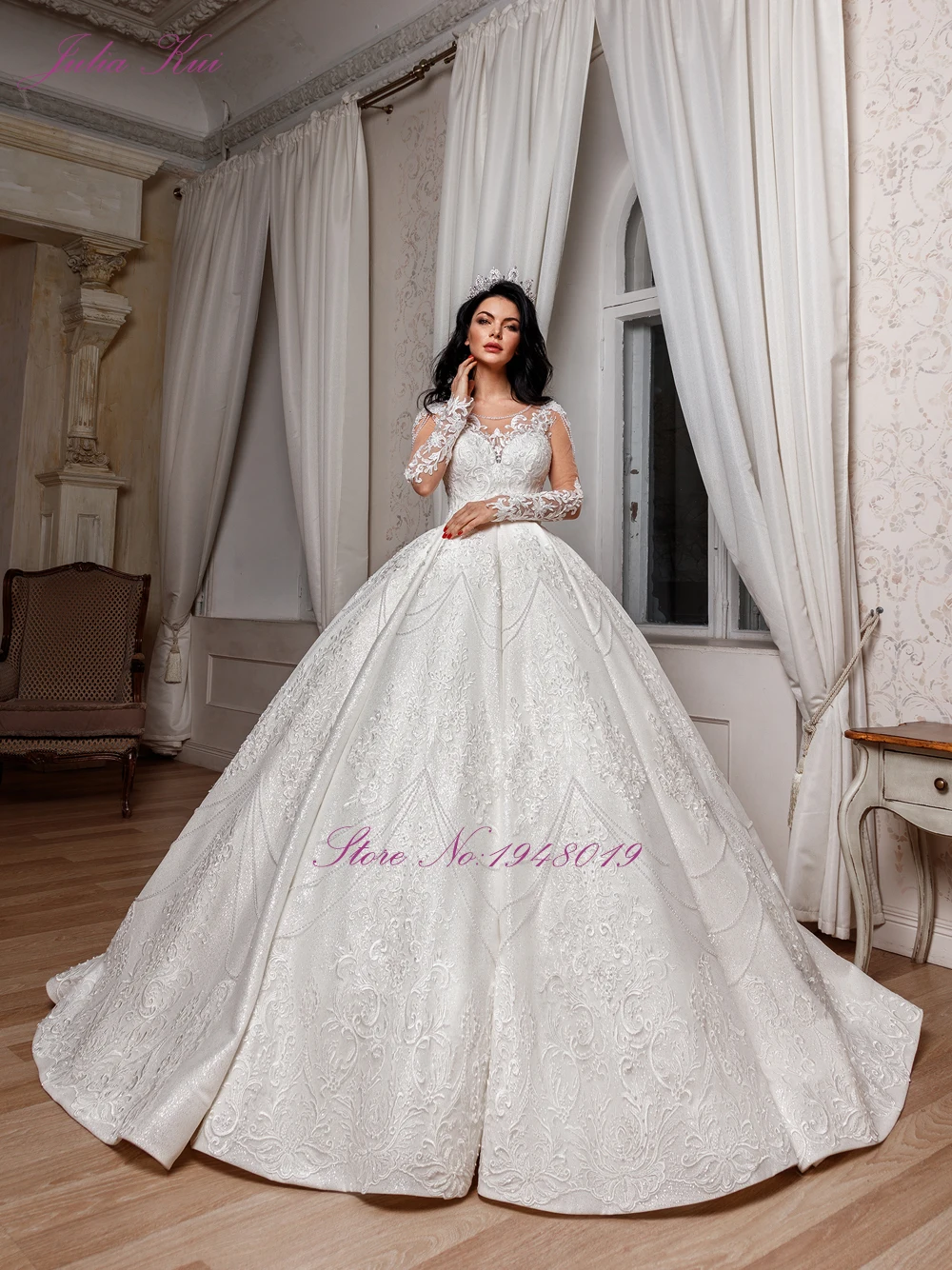 Julia Kui Robe De Mariee, роскошное свадебное платье с бисером,, иллюзия, длинный рукав, на шнуровке, свадебные платья, Vestido De Novia