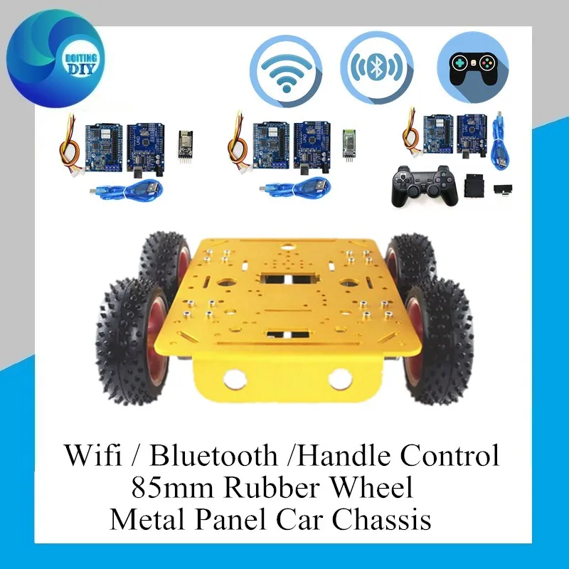 Remote Control RC Metal Car Chassis Wifi Control C200 85mm Plastic Wheel Model Set Handle Control 4WD Car Kit For Arduino DIY