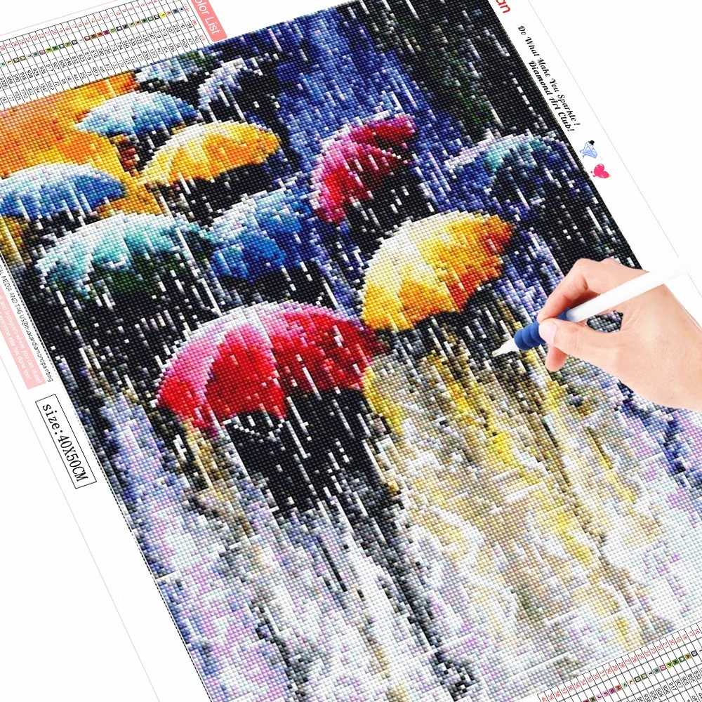 Full Drill Square 5D DIY Diamond Painting Street Diamond Embroidery Rain Umbrella Picture Of Rhinestone christmas decorations (2)