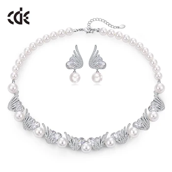 

CDE Wedding Jewelry Set with Heart Crystals and Pearls from Swarovski Necklace Earrings Sets for Women Evening Party