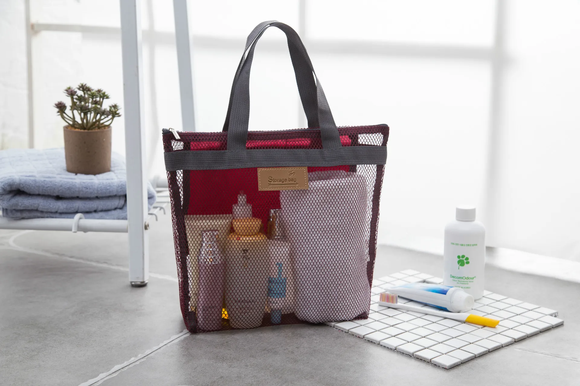 Модная дорожная сумка для хранения туалетных принадлежностей, одноцветная сетчатая сумка на молнии, косметичка, сумка для хранения косметики - Цвет: Burgundy