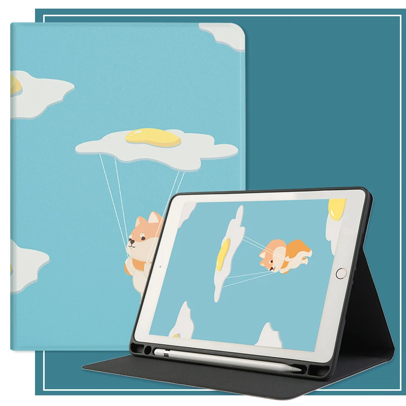 

For iPad 10.2-inch 2019 7th case with pen holder, smart PU soft silicone sleeve, suitable for iPad Mini4 / 5 iPad Air Air2 Air3