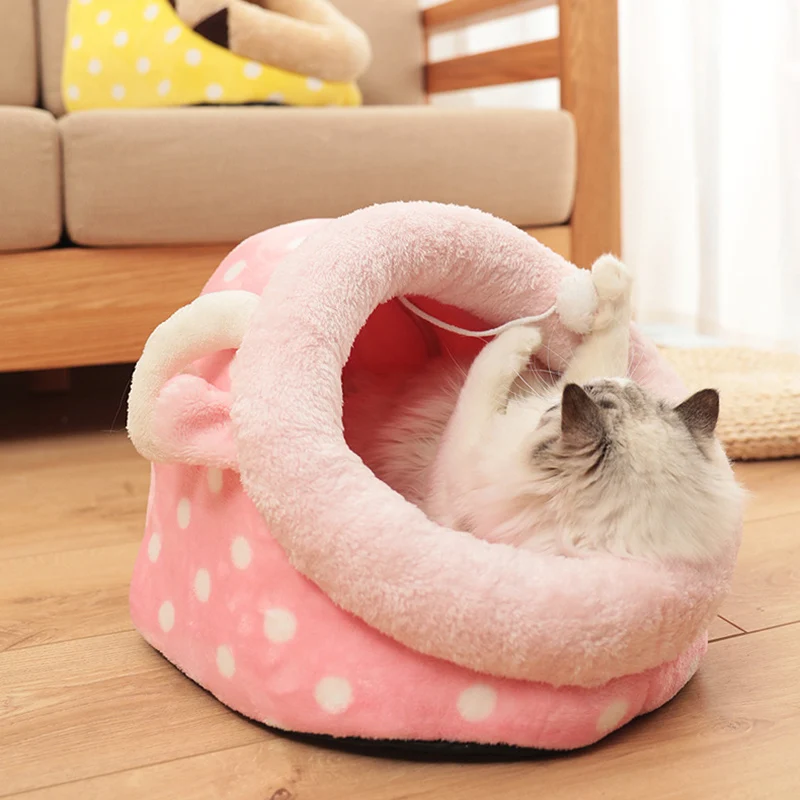 

Cute Animal Cake Pet Bed Dog Cats Warm Nest Semi-Closed Kennel Pets Supplies @LS