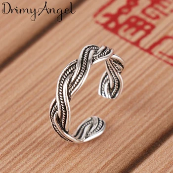 

Vintage 925 Sterling Silver Twist Rings for Women Adjustable Size Rings For Men Thai Silver Jewelry